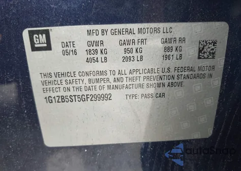 2016 Chevrolet Malibu Ls from USA, damaged, VIN 1G1ZB5ST5GF299992